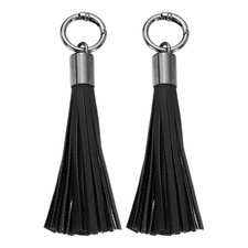uxcell 2Pcs Leather Keychain Tassels, Women Tassel Bag Charm 5.9inch, Black