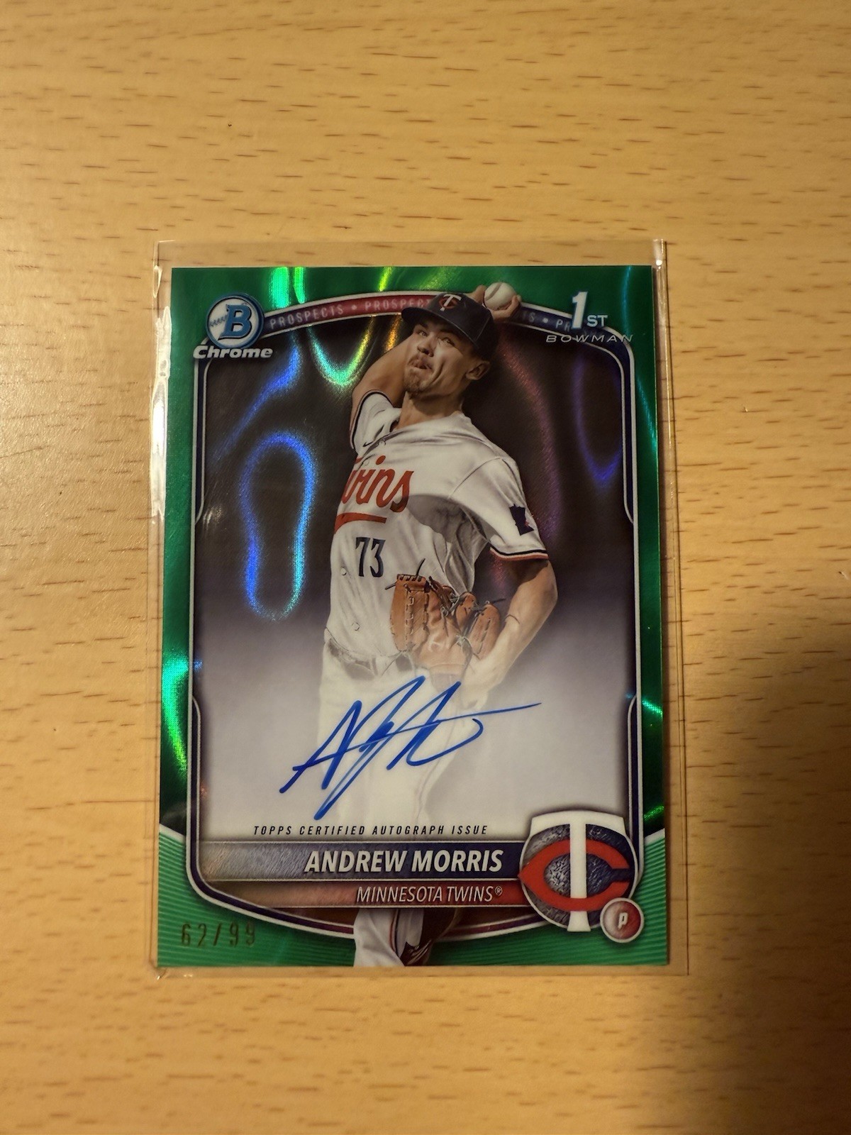 2025 Bowman Chrome Prospect AUTO GREEN #CPA-AMO Andrew Morris /99 1st Bowman