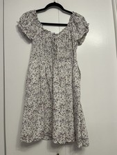J. Crew White/Multicolor Floral Smocked Puff Sleeve A-Line Knee Dress, Women's 2