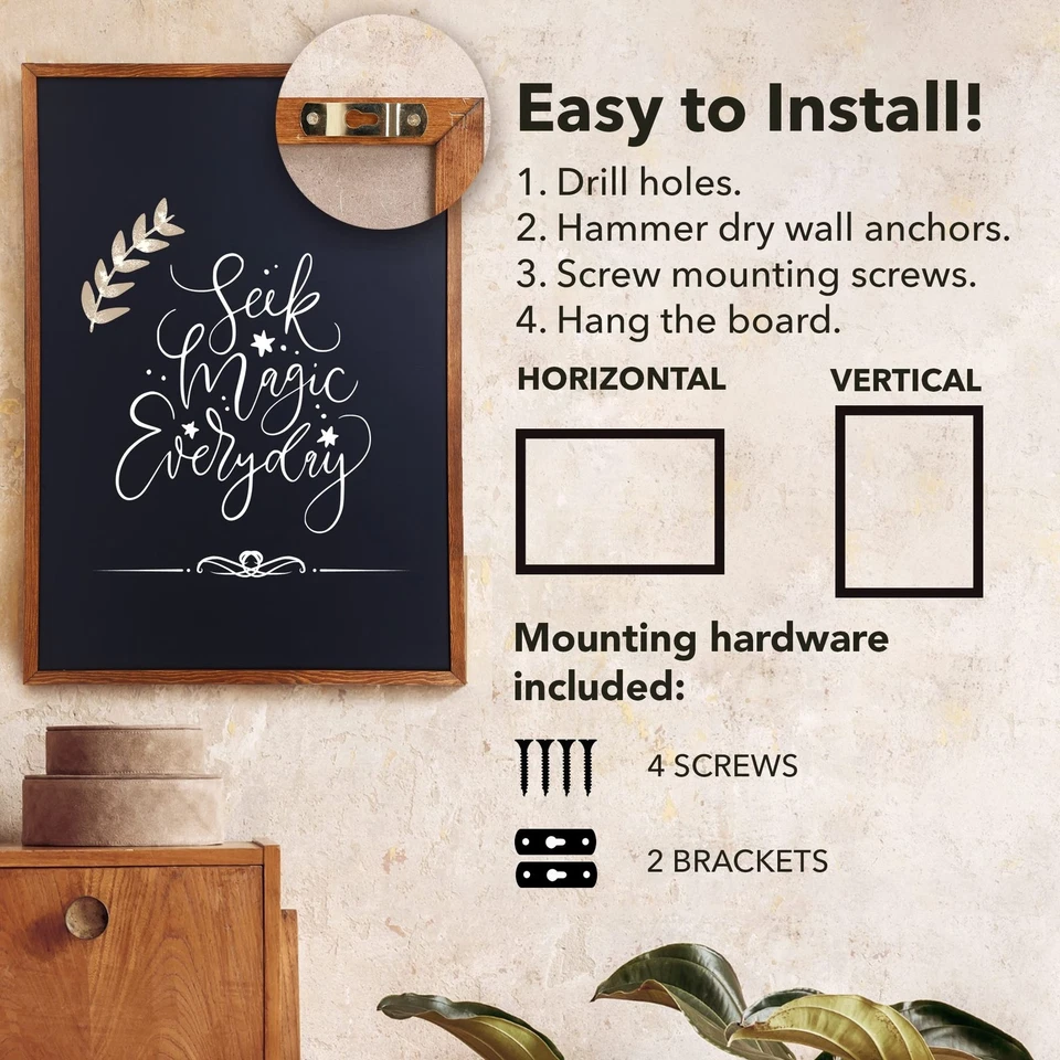 24x36 Magnetic Chalkboard – Large Rustic Wall Blackboard with Wood Frame – Ha... - Image 3 of 4