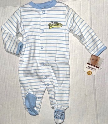 CARTERS sleeper white/light blue TEAM GRANDPA motif size NEWBORN+ Vintage