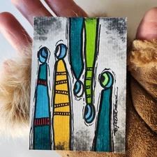 Original Signed ACEO Watercolor Abstract People Evil Eye Modern Art Painting