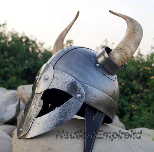 Medieval Viking Helmet with Real Horns Norse Warrior Battle Ready Helmet Armor - Picture 4 of 7