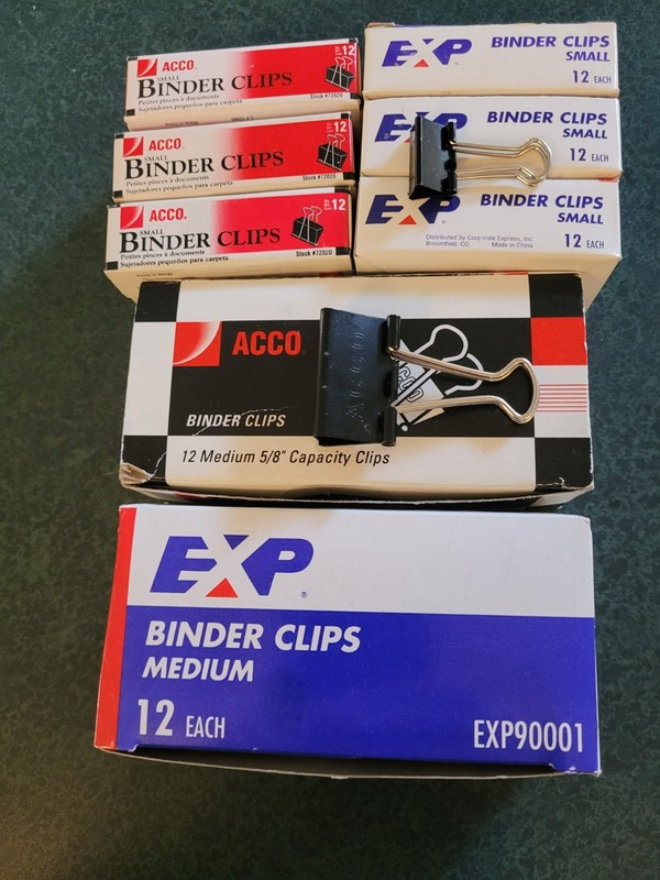 Lot Binder Clips 8-12 Ct Boxes 3 ACCO Small 3 EXP Small 1 ACCO Med 1 EXP Med