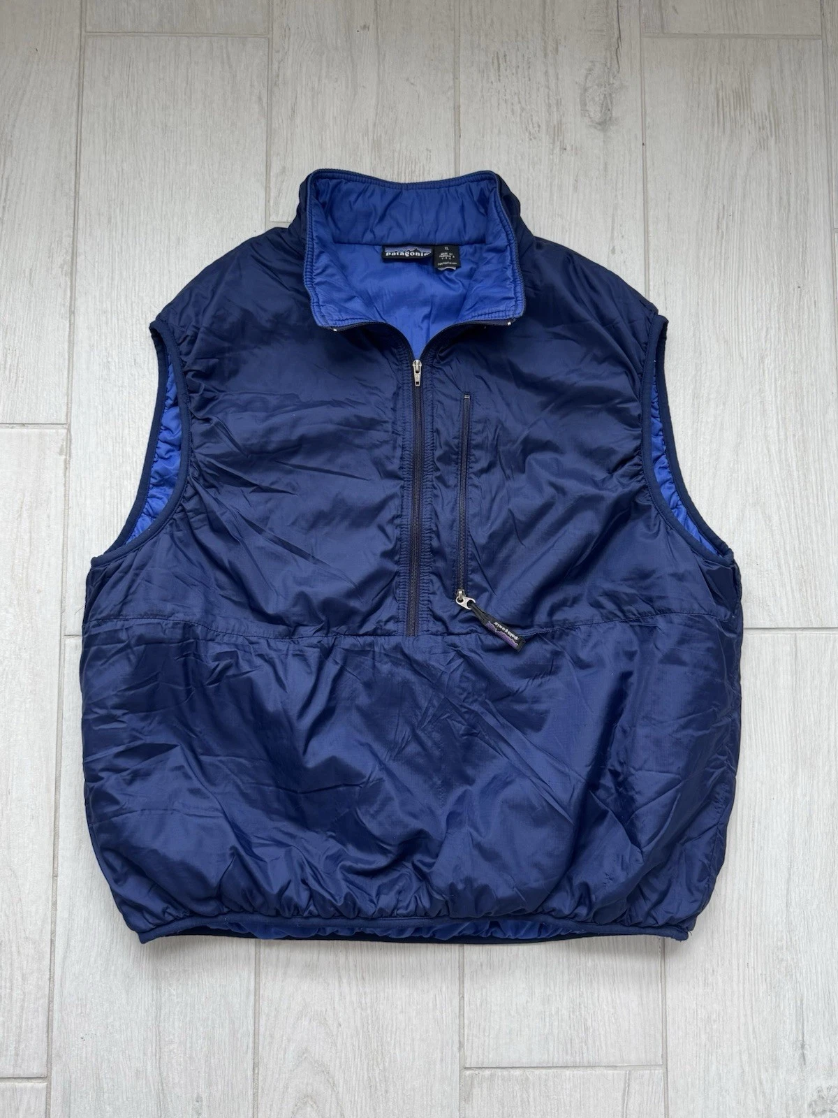 Vintage Patagonia Puffball Vest Pullover 1/2 Zip Puffer Vest XL NavyBlue 90s USA