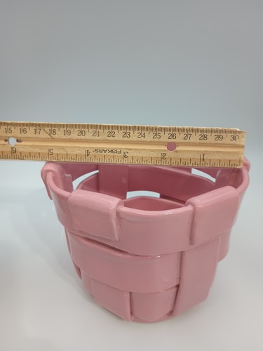Vtg ITALIAN Made Ceramic Lattice Basket Woven BOWL DISH Flower Pot Pink - Picture 8 of 9