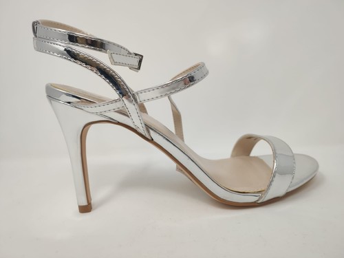Faith Size 6 WIDE FIT Strappy Metallic Silver Heels Prom Wedding Stiletto Shoes - Picture 2 of 8