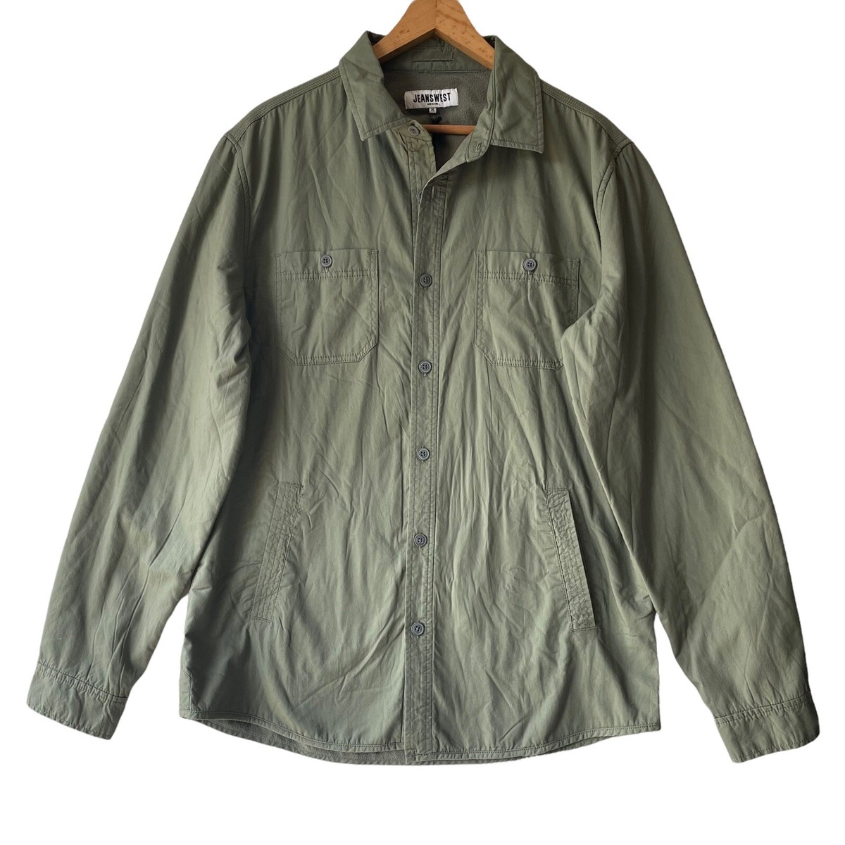 Jeanswest Jacket Size M Khaki Green Overshirt Army Button Up Lined Pocket