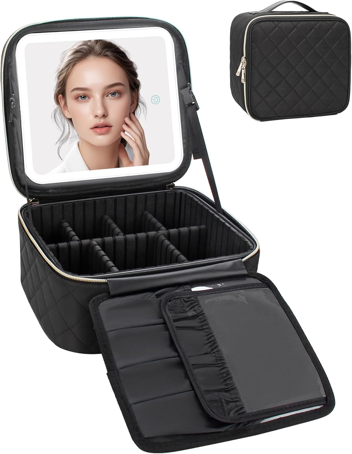 Lighted Makeup Bag with Mirror – Travel Cosmetic Organizer for Brushes-image
