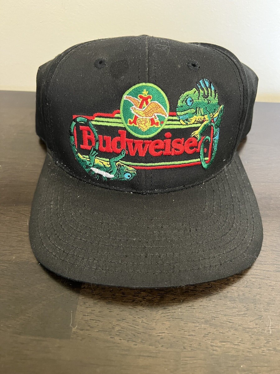 Vintage 1994 Budweiser Beer Iguana Lizards Snapback Black Hat W