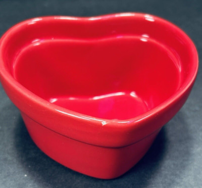 Vtg Ceramic Red Heart Shaped Ramekin Dish Valentine READ