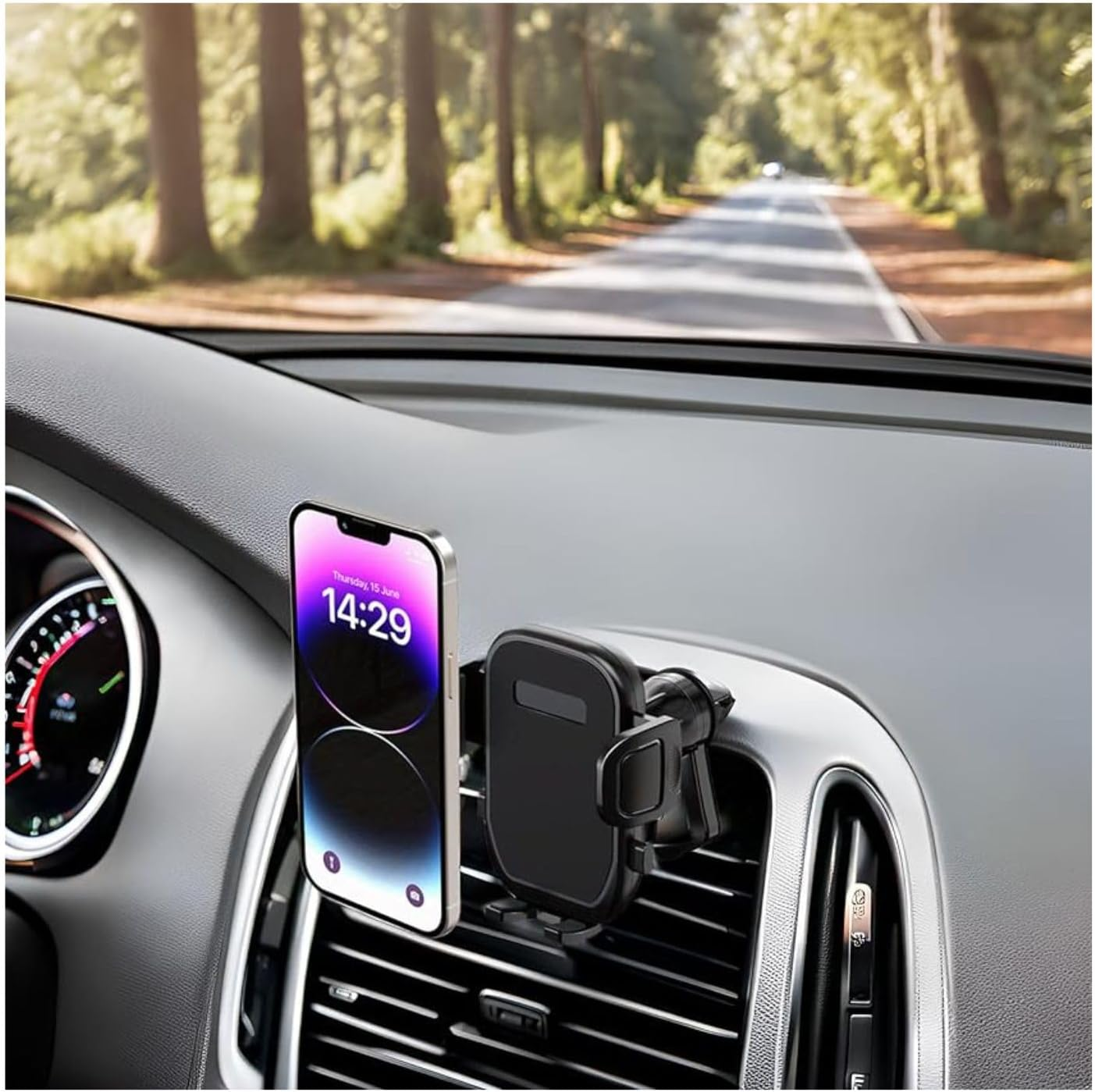 Adjustable Air Vent Car Phone Mount with Sturdy Metal Hook for Secure Hold-image