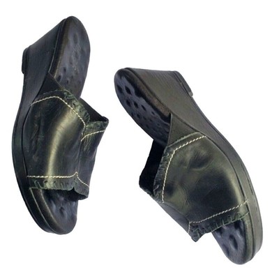 Elites by Walking Cradles Comfort Leather Wedge Black Sandals Made in Brazil 38