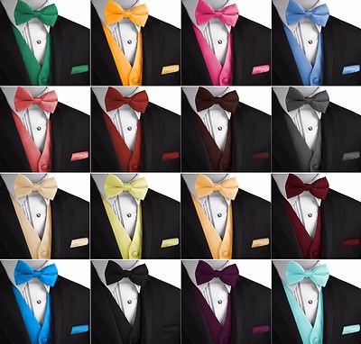 Men's Formal, Prom, Wedding, Tuxedo Vest, Bow-Tie & Hankie Set In Black Gold Paisley - Foto 11