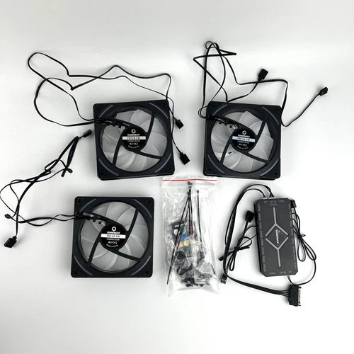 GAMEMAX KF300 BK, 120mm BLACK Frame ARGB Fan 3 in 1 Kit w/ Hub & Remote NO BOX