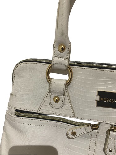 Lovely WHITE LEATHER MODALU DESIGNER Tote Bag , Handbag With Dustbag With Defect - Picture 6 of 16