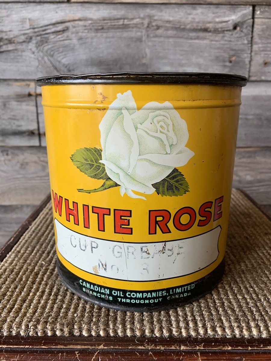 Vintage White Rose Oil Can 5 Lb. Grease Tin White Rose Advertising