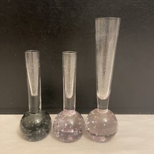 3 X BLOWN GLASS BUD VASES - BLUE PURPLE