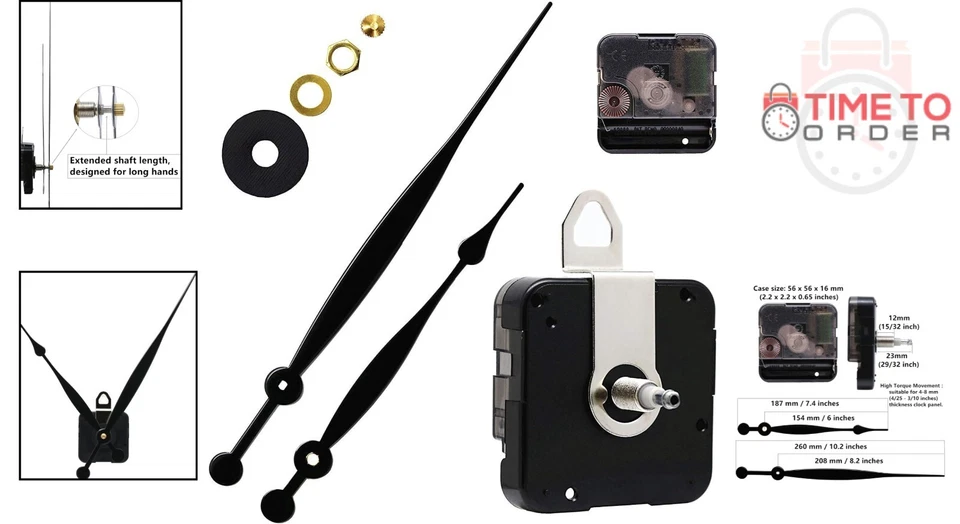 Quartz Wall Clock Movement Kit Battery Operated Large Hands DIY Repair Parts - Image 2 of 4