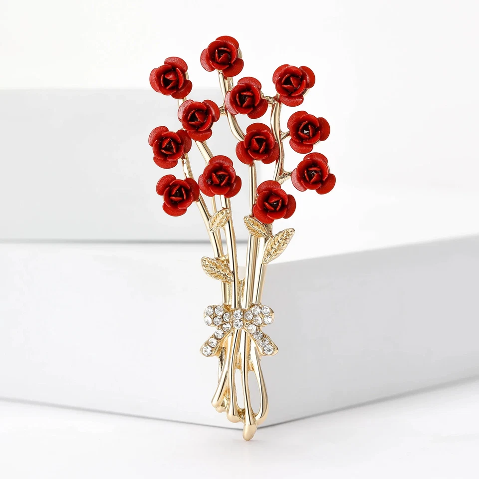 Rosa Roja de Lujo - Broche Flor Prendedor Estrás Joyería de Navidad Regalo para Mujer Foto 2 de 4