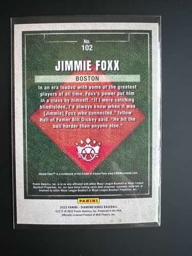 Jimmie Foxx 2022 Diamond Kings Baseball #102 SP Boston Redsox - Picture 2 of 2