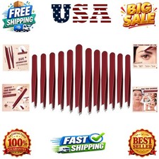 12 Pcs Eyebrow Tweezers Set for Facial Hair Stainless Steel Slanted Tip Tweez...