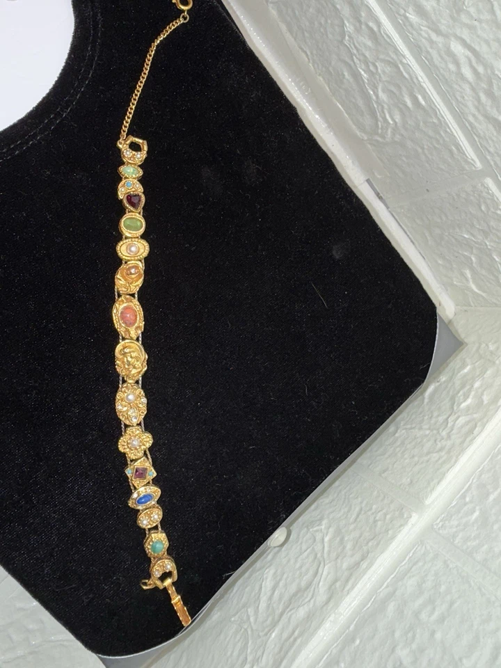 Gorgeous Vtg Victorian Revival  Slide Charm Bracelet 8" - Image 3 of 4