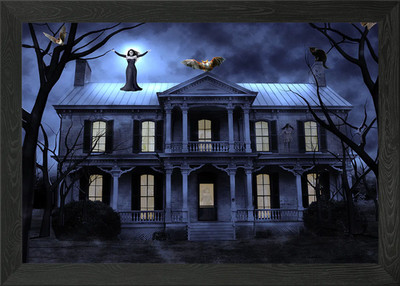 3D Haunted House Paint Framed Wall Art Poster Canvas Print Picture