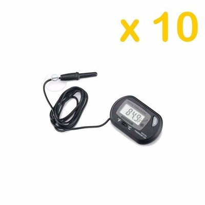 10X LCD Digital Fish Aquarium Thermometer Water Terrarium Black FREE Batteries