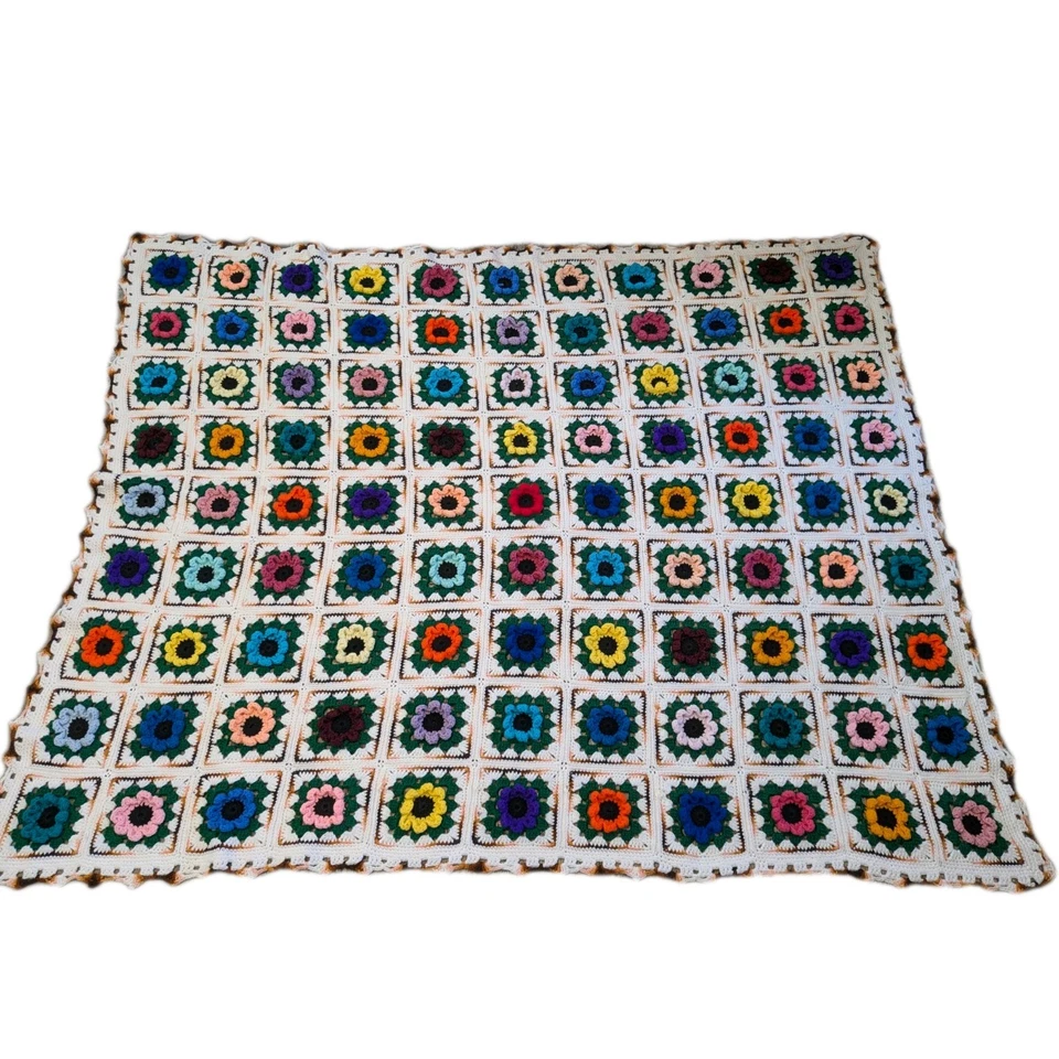 Manta afgana cuadrada de crochet abuela hecha a mano flores levantadas 3D 78"X65" Foto 2 de 4