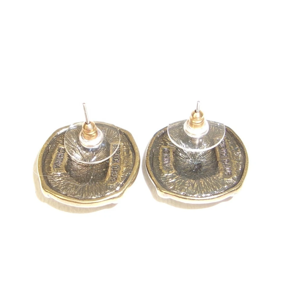 Pendientes Heidi Daus Diseñador Bélgica Disco Antiguo Latón Cristal Poste Foto 3 de 3