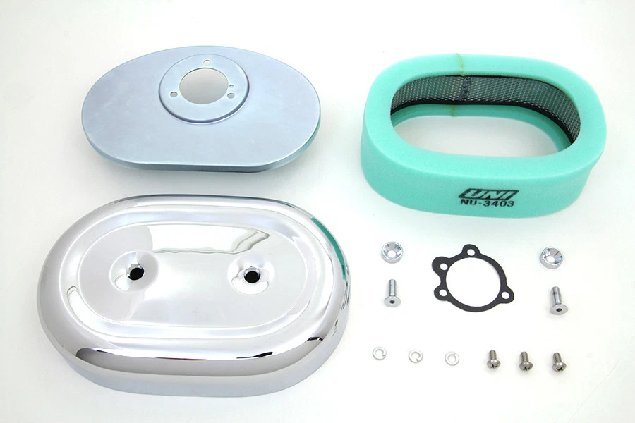 Conjunto de filtro de aire cromado ovalado para Harley Davidson Foto 3 de 4