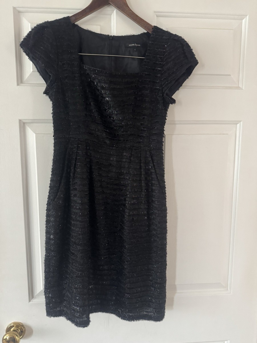 Nanette Lepore Black Eyelash Dress sz 2 With shoulder pads Made In USA