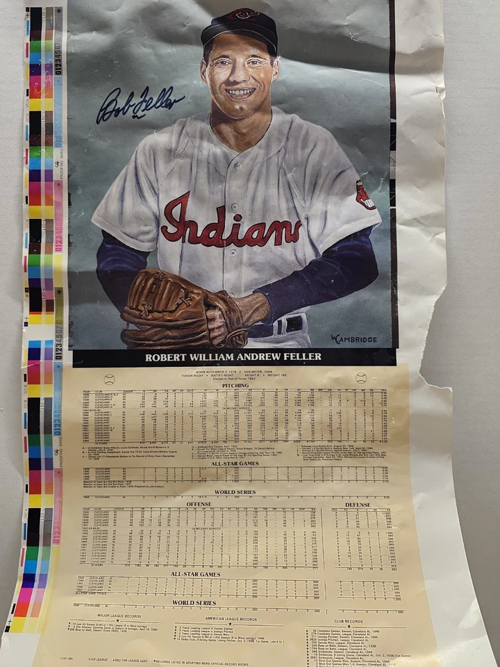 Bob Feller Cleveland Indians MLB Autographed 13x22 Poster 1981 CEI No COA - Image 2 of 4