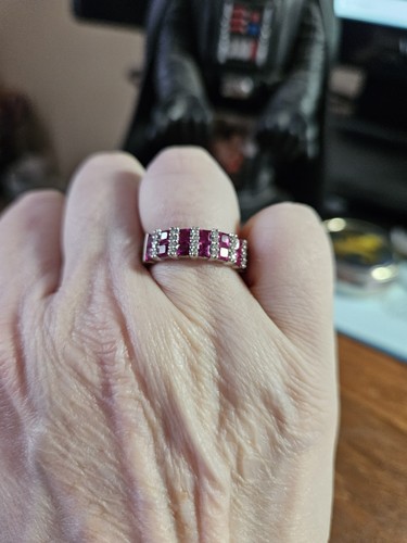 Effy Ruby And Diamond 14K White Gold Ring Sz 7
