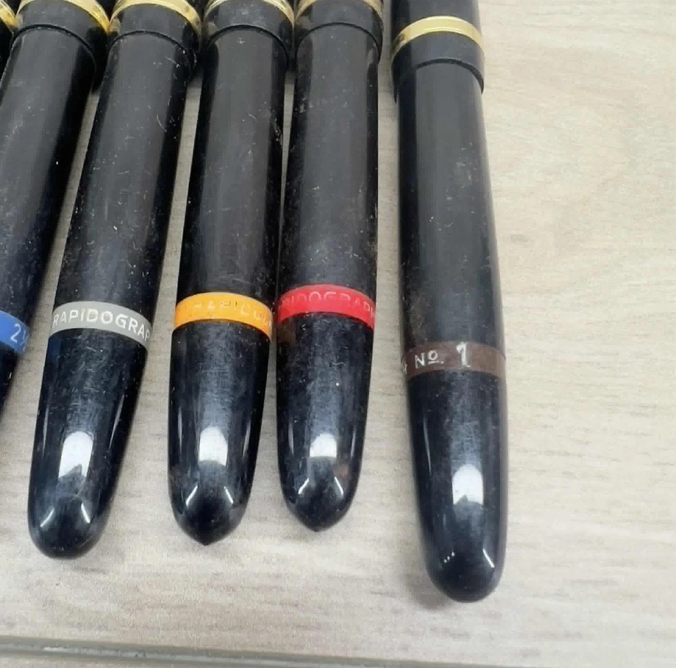 Juego de 7 bolígrafos técnicos Koh-I-Noor Rapidograph vintage, tamaños surtidos Foto 3 de 4
