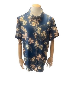 Seapoint Island Classic Blue & Yellow Hawaiian Shirt Size XL