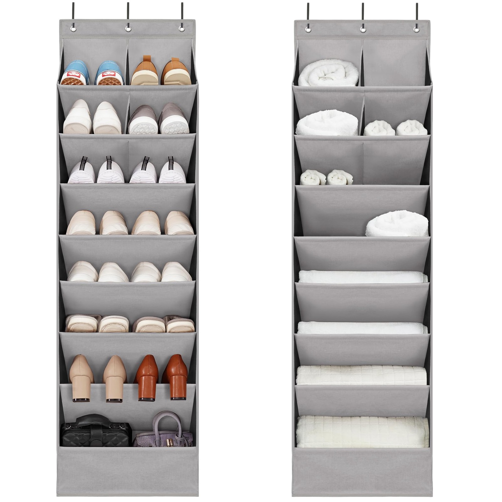 2 Pack Grey Over Door Shoe Organizer with 10 Pockets Minimalist Hanging Storage