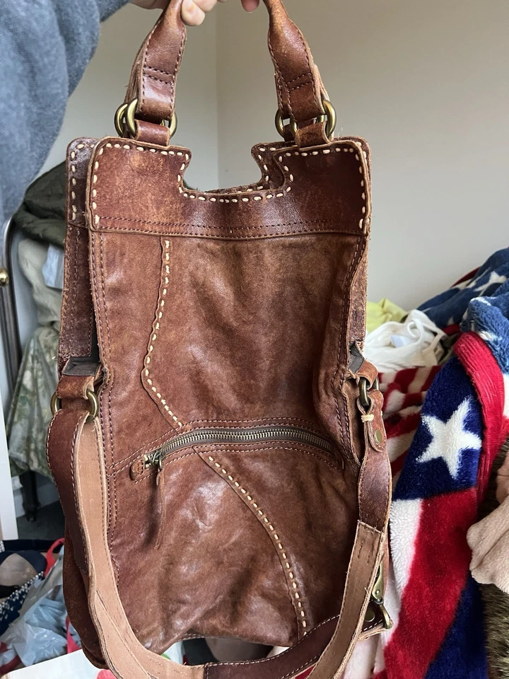 Lucky Brand 100% Lamb Leather Foldover Hobo Shoulder Bag Brown Slouchy - Image 2 of 4