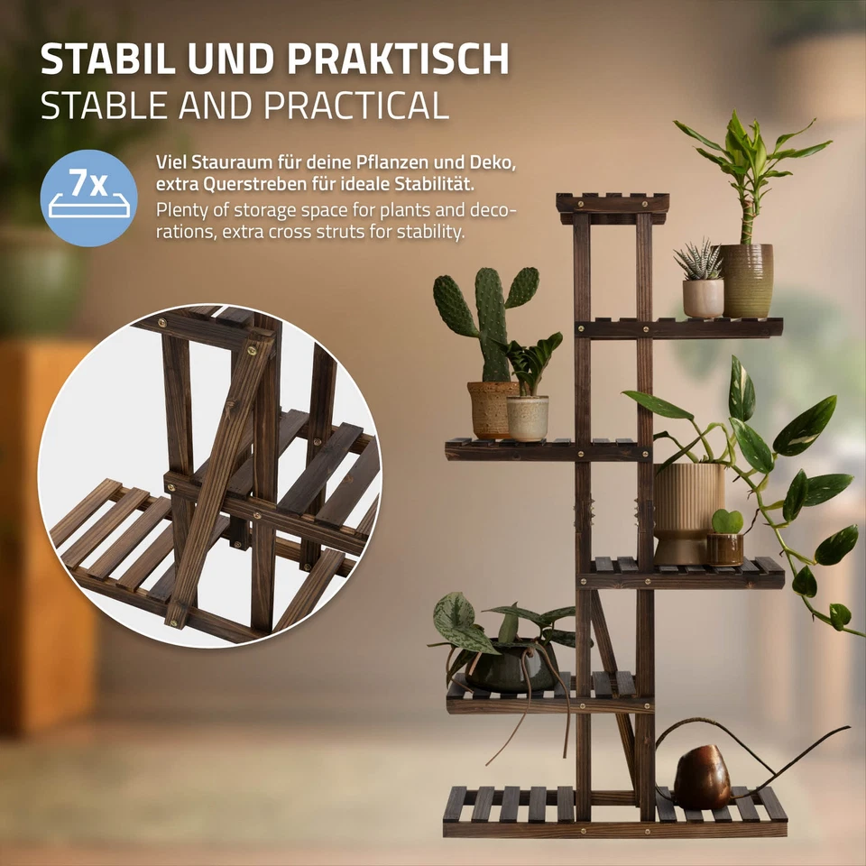 Soporte decorativo de madera para plantas 75x27,5x140 cm pedestal con 6 niveles - Imagen 4 de 4