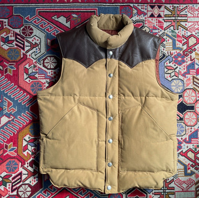 Sugar Cane down vest medium leather yoke beige made in Japan