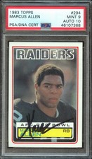 Marcus Allen 1983 Topps Auto Autograph Rookie Oakland Raiders #294 PSA 9 Auto 10