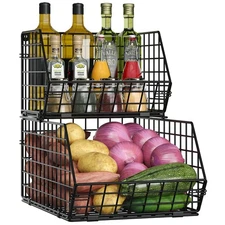 2 Tier Stackable Wire Basketkitchen Counter Pantry Organization And Storage Cabi