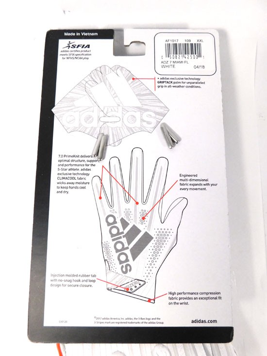 Adidas Adizero 5-Star 7.0 Miami Hurricanes Football Receiver Gloves White XXL