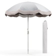 Outdoor 6.5 FT Fringe Patio Umbrella w/ Carrying Bag Push Button Tilt for Garden