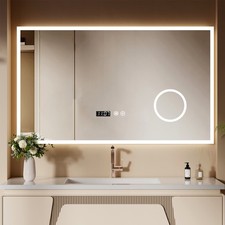 LED Bathroom Mirror w/ Touch Sensor 3-Color Light Shaver Socket Demister UK