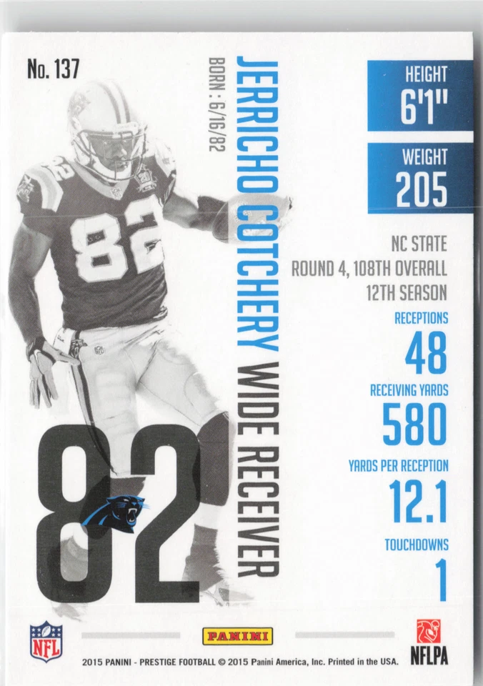 2015 Panini Prestige #137 Jerricho Cotchery - Image 2 of 2