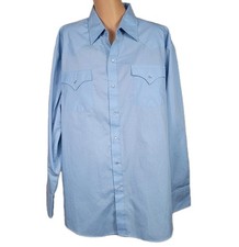 Vtg Ely Cattleman Shirt Blue Men's Size XL Long Sleeve Pearl Snap 17 1/2 35 Y