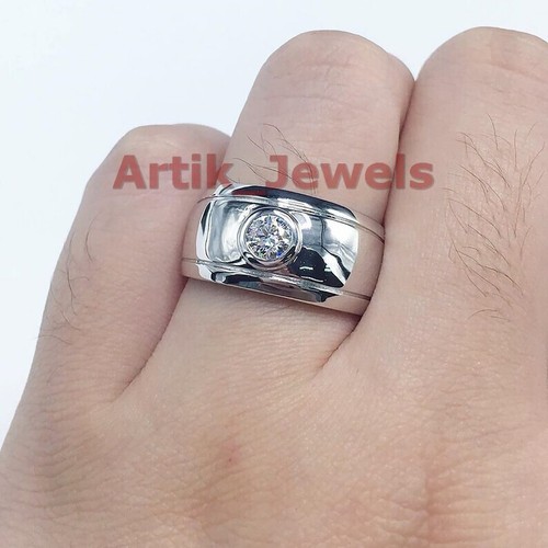 Moissanite With White Gold Plated 925 Sterling Silver Band Ring for Men's #243 - Picture 7 of 11
