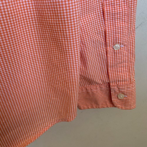 Ralph Lauren Shirt Orange White Check Long Sleeve Buttons Navy Pony Logo Size L - Picture 6 of 8